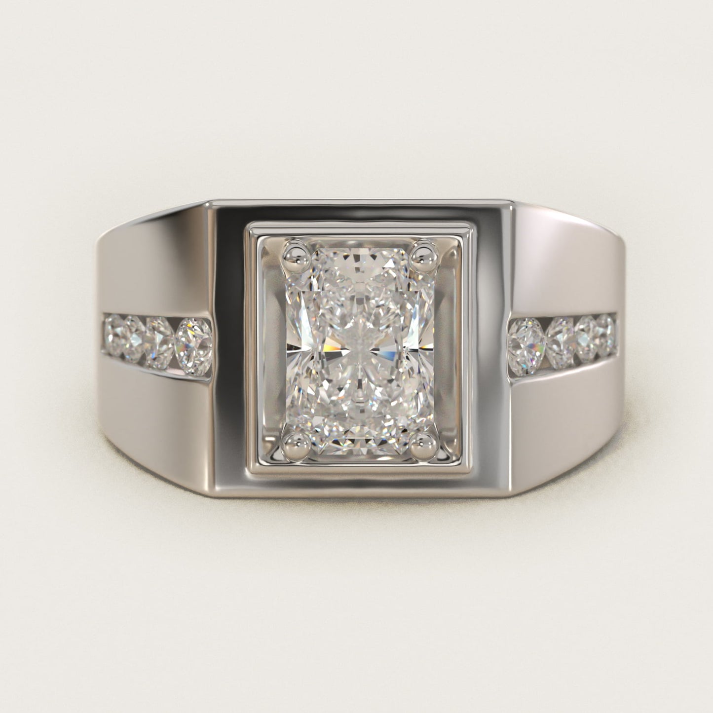 Men's Round Diamond Channel Engagement Ring in 18k White Gold (1/3 ct. tw.) - Radiant Center
