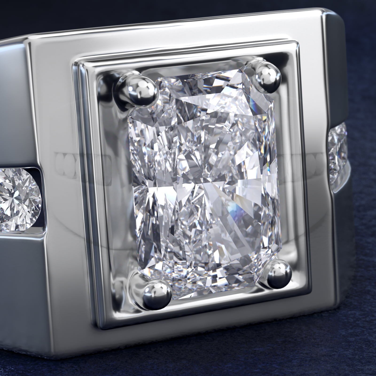 Men's Round Diamond Channel Engagement Ring in 14k White Gold (1/3 ct. tw.) - Radiant Center