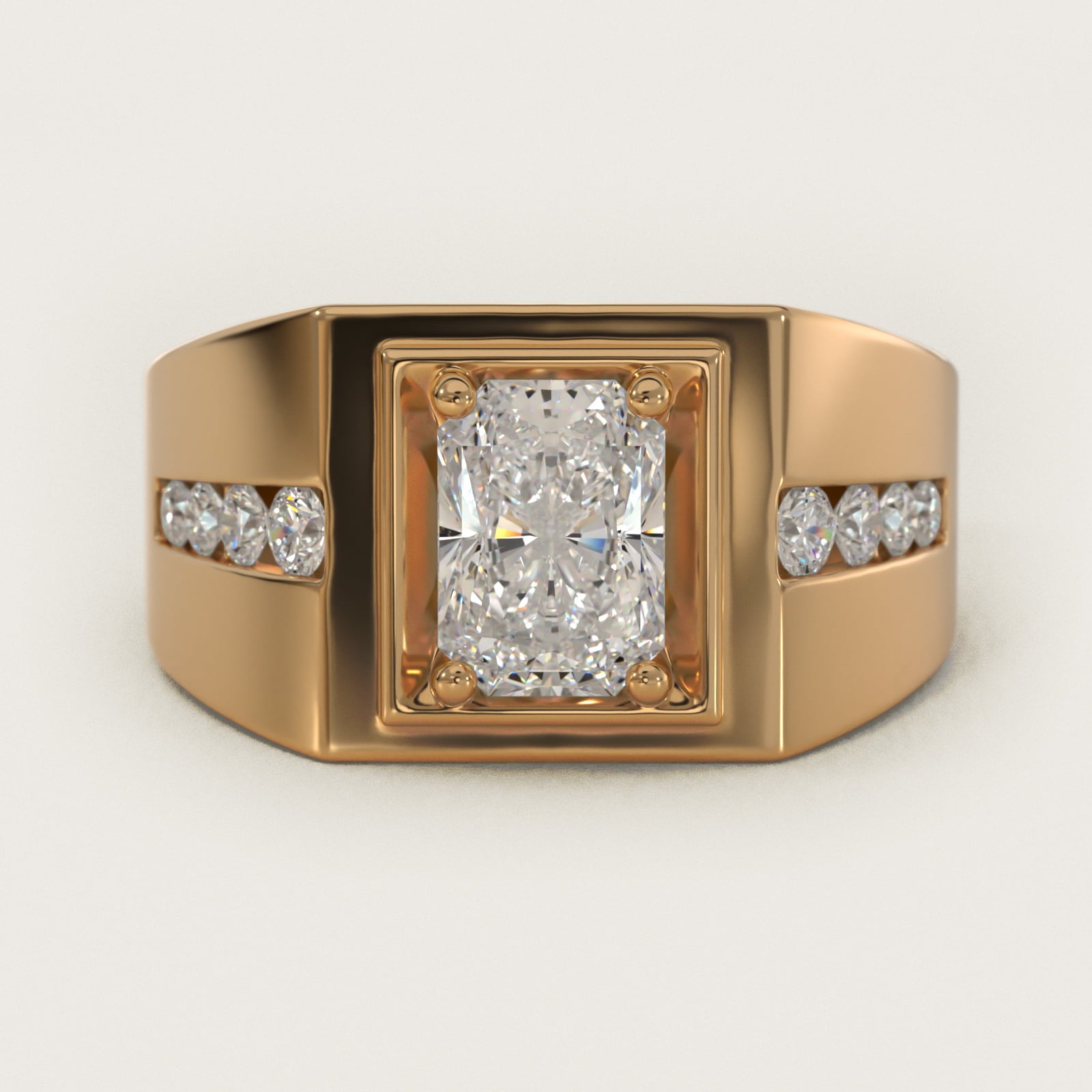 Men's Round Diamond Channel Engagement Ring in 18k Yellow Gold (1/3 ct. tw.) - Radiant Center