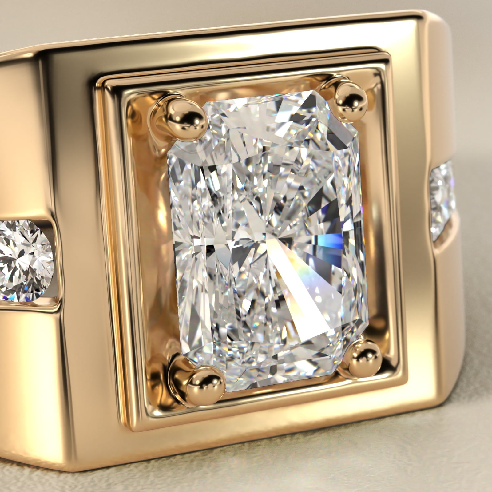 Men's Round Diamond Channel Engagement Ring in 18k Yellow Gold (1/3 ct. tw.) - Radiant Center