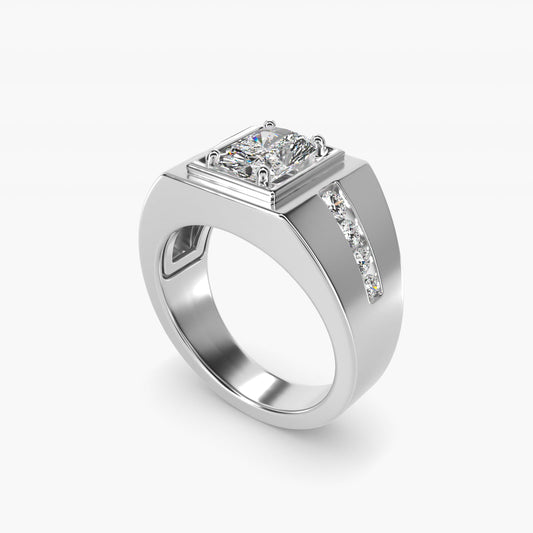 Men's Round Diamond Channel Engagement Ring in Platinum (1/3 ct. tw.) - Radiant Center
