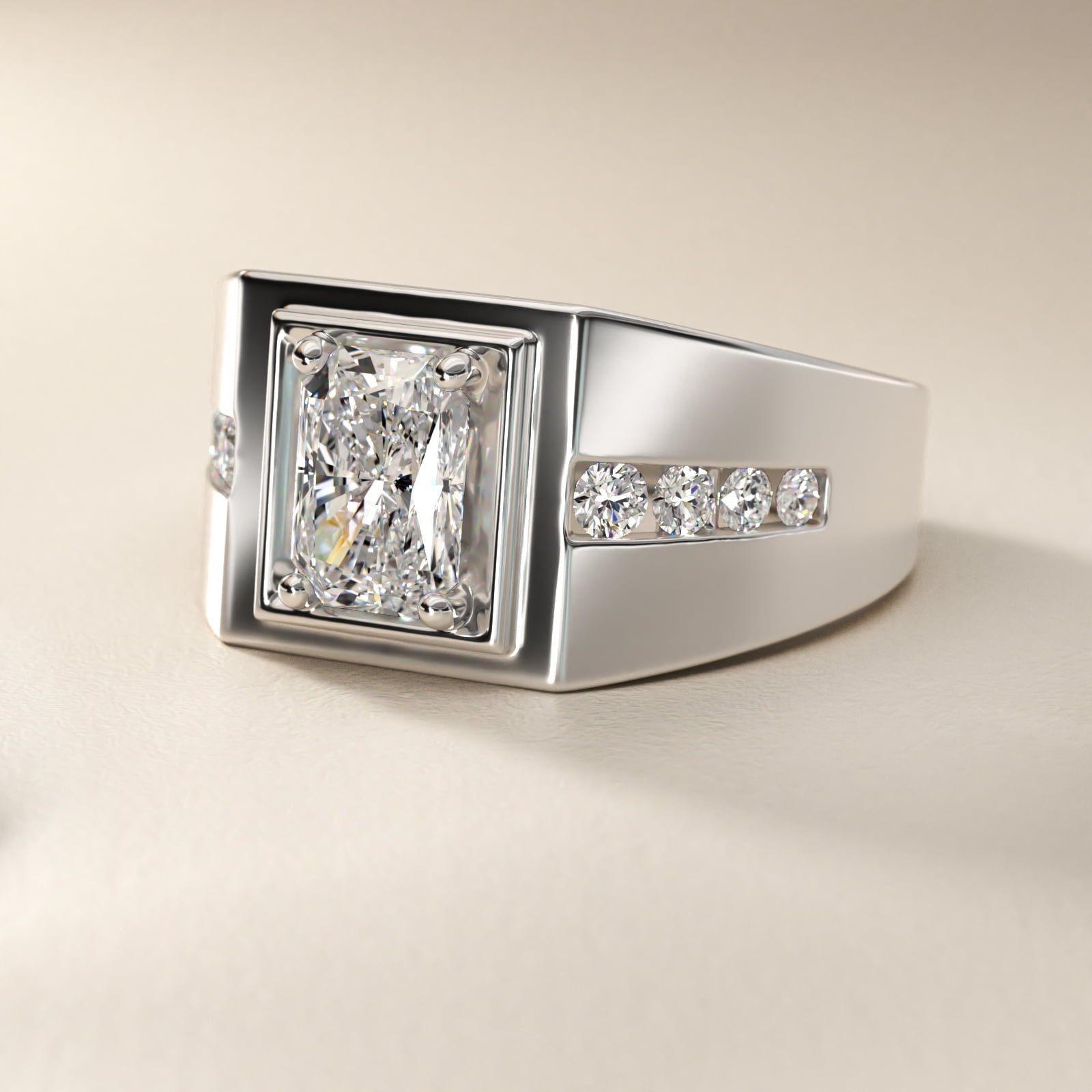 Men's Round Diamond Channel Engagement Ring in Platinum (1/3 ct. tw.) - Radiant Center