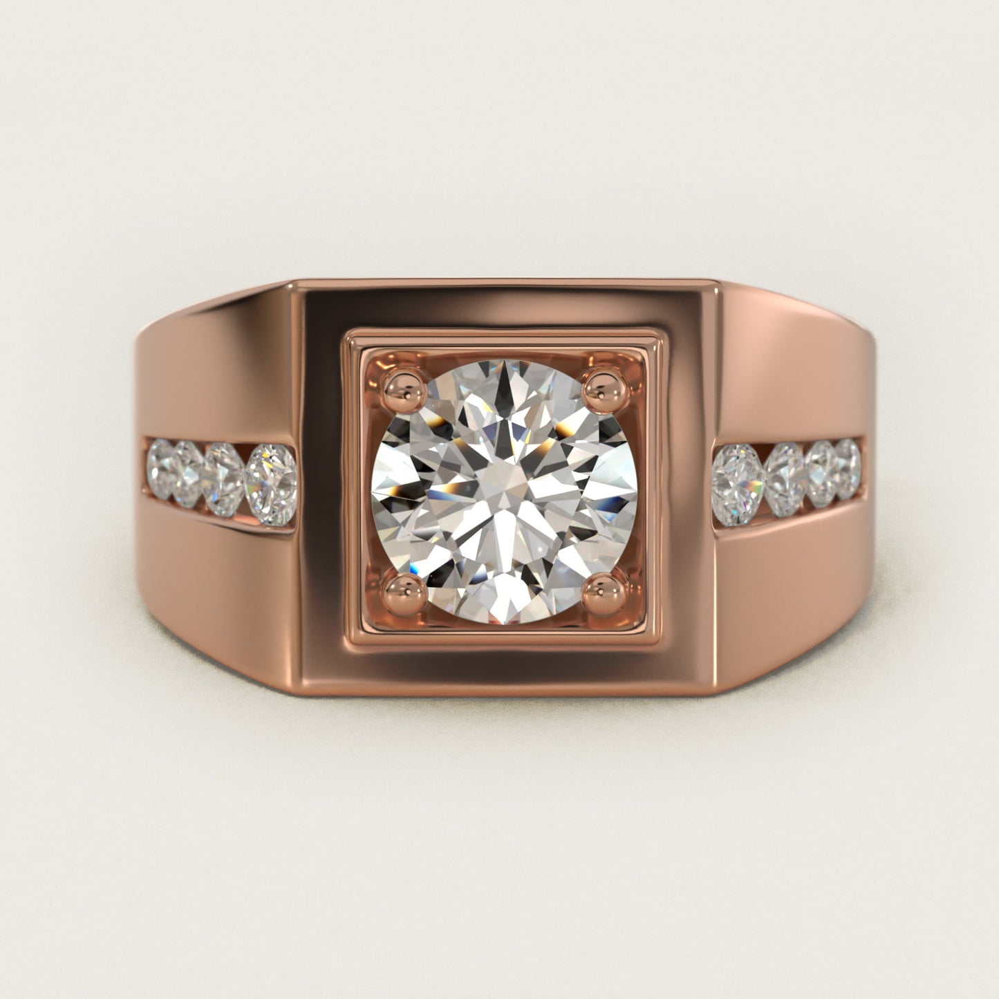 Men's Round Diamond Channel Engagement Ring in 14k Rose Gold (1/3 ct. tw.) - Round Center
