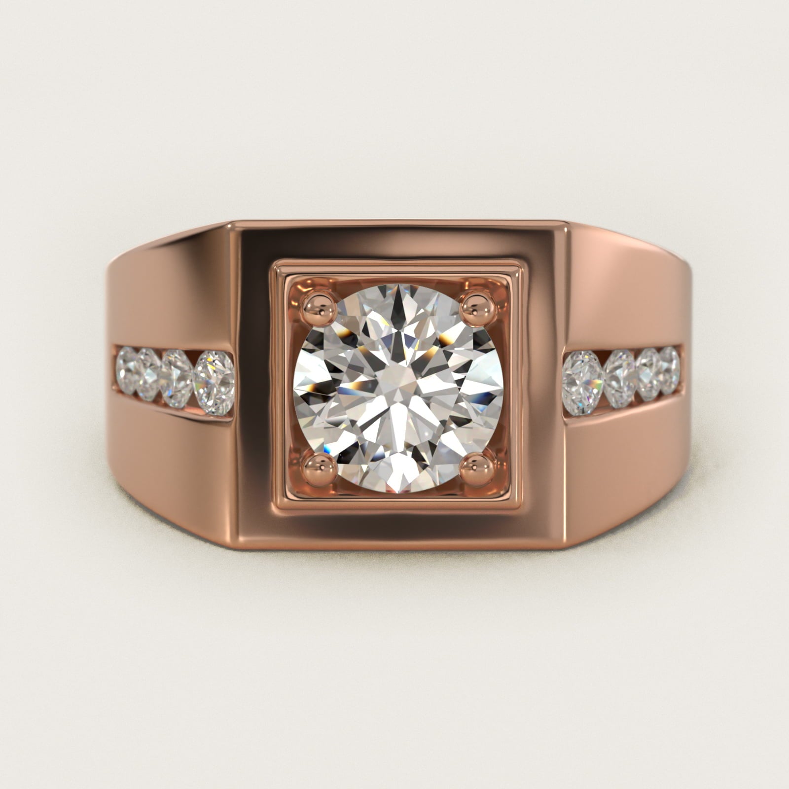 Men's Round Diamond Channel Engagement Ring in 18k Rose Gold (1/3 ct. tw.) - Round Center