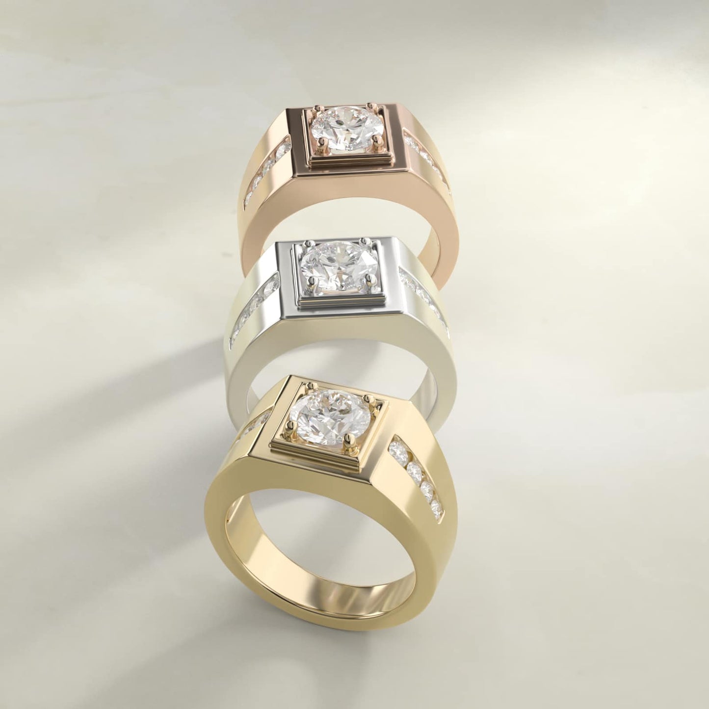 Men's Round Diamond Channel Engagement Ring in 18k Rose Gold (1/3 ct. tw.) - Round Center