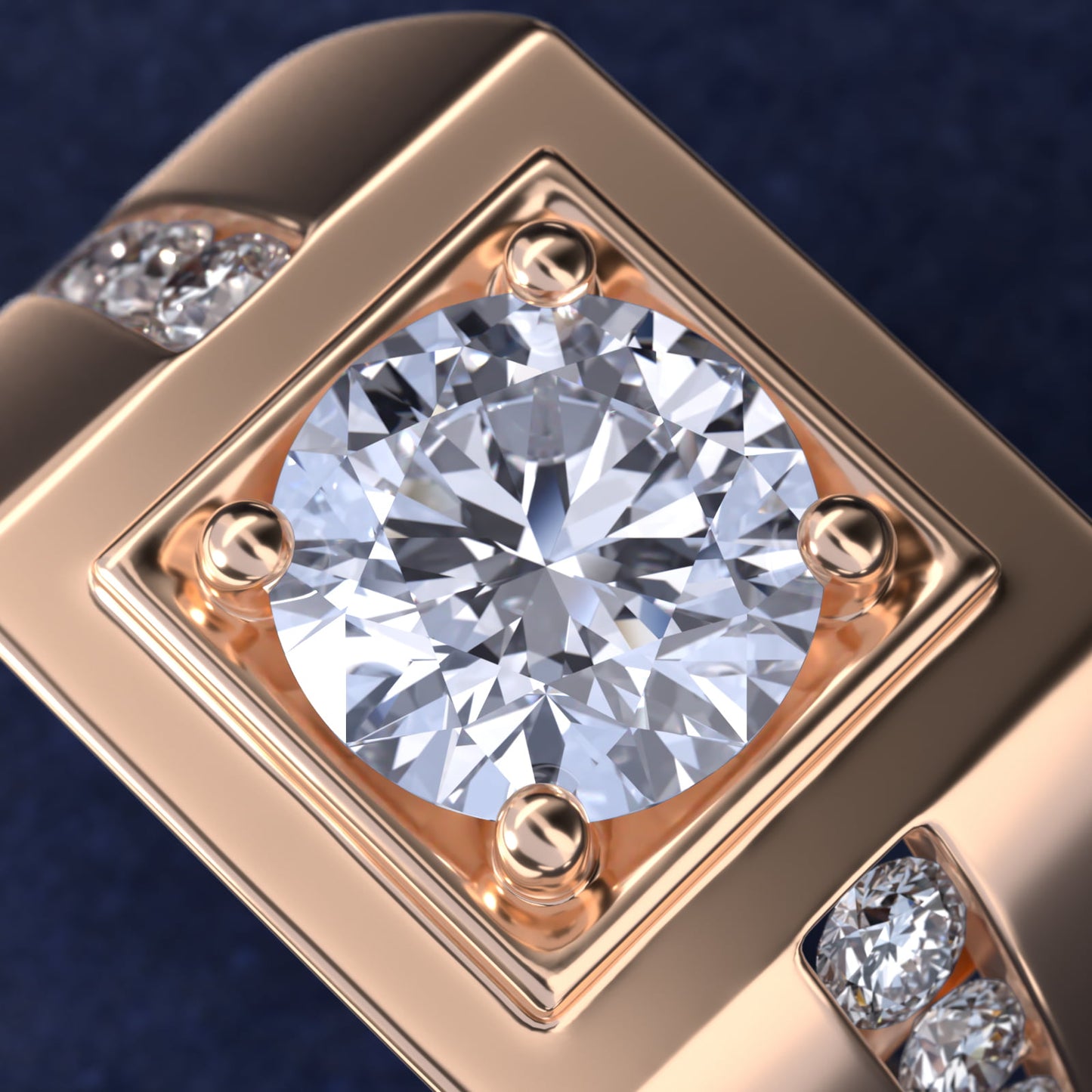 Men's Round Diamond Channel Engagement Ring in 18k Rose Gold (1/3 ct. tw.) - Round Center