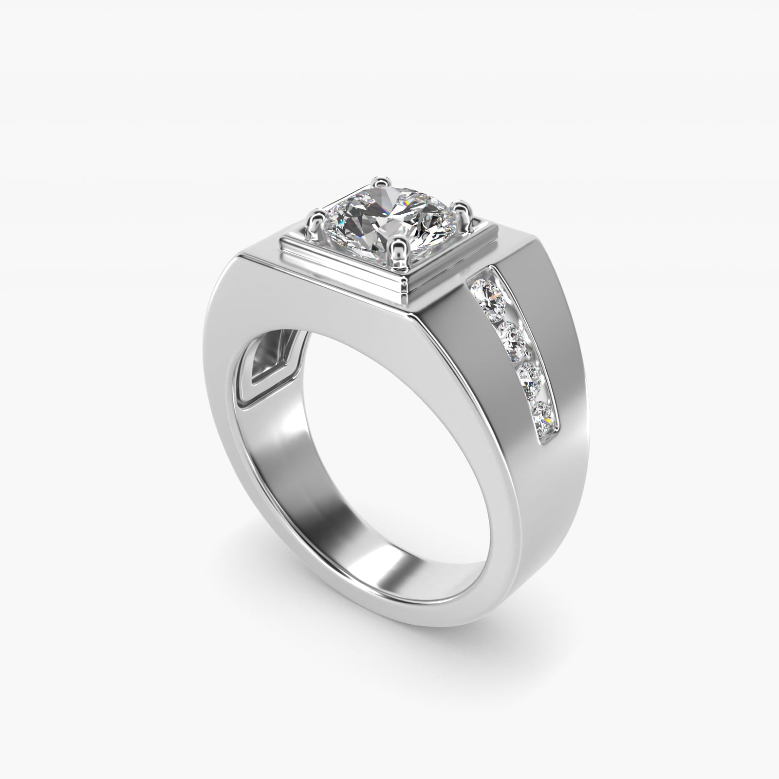 Men's Round Diamond Channel Engagement Ring in 14k White Gold (1/3 ct. tw.) - Round Center