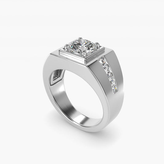 Men's Round Diamond Channel Engagement Ring in 18k White Gold (1/3 ct. tw.) - Round Center