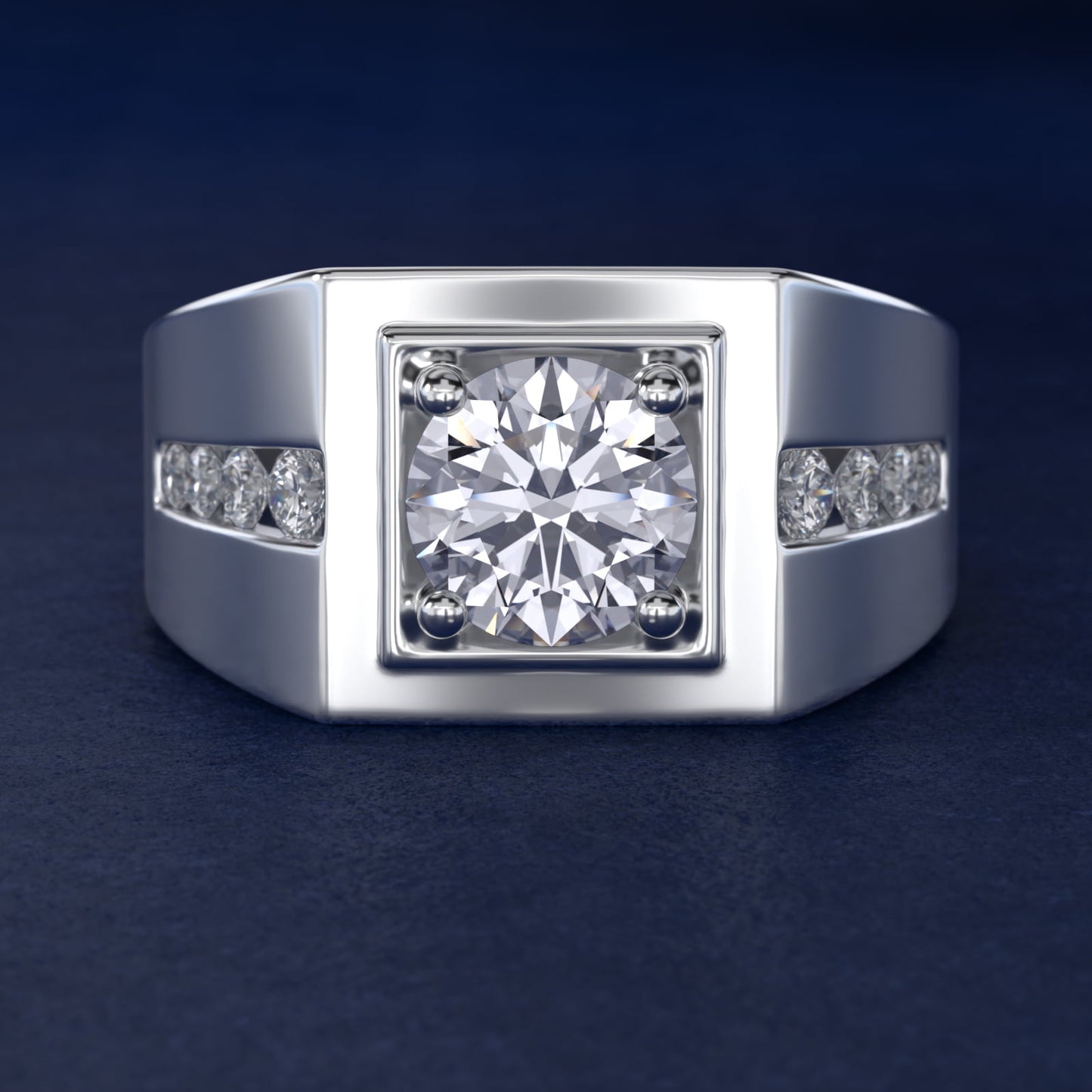 Men's Round Diamond Channel Engagement Ring in 14k White Gold (1/3 ct. tw.) - Round Center