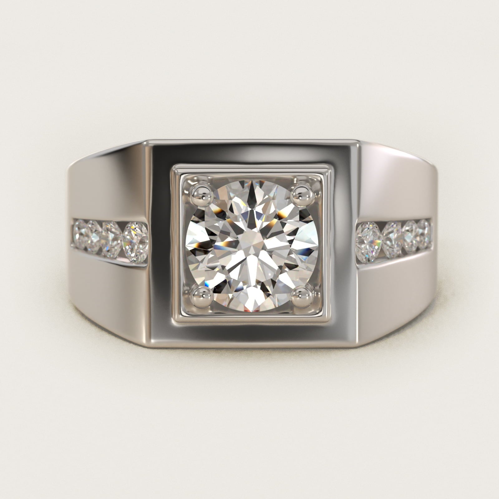 Men's Round Diamond Channel Engagement Ring in 18k White Gold (1/3 ct. tw.) - Round Center