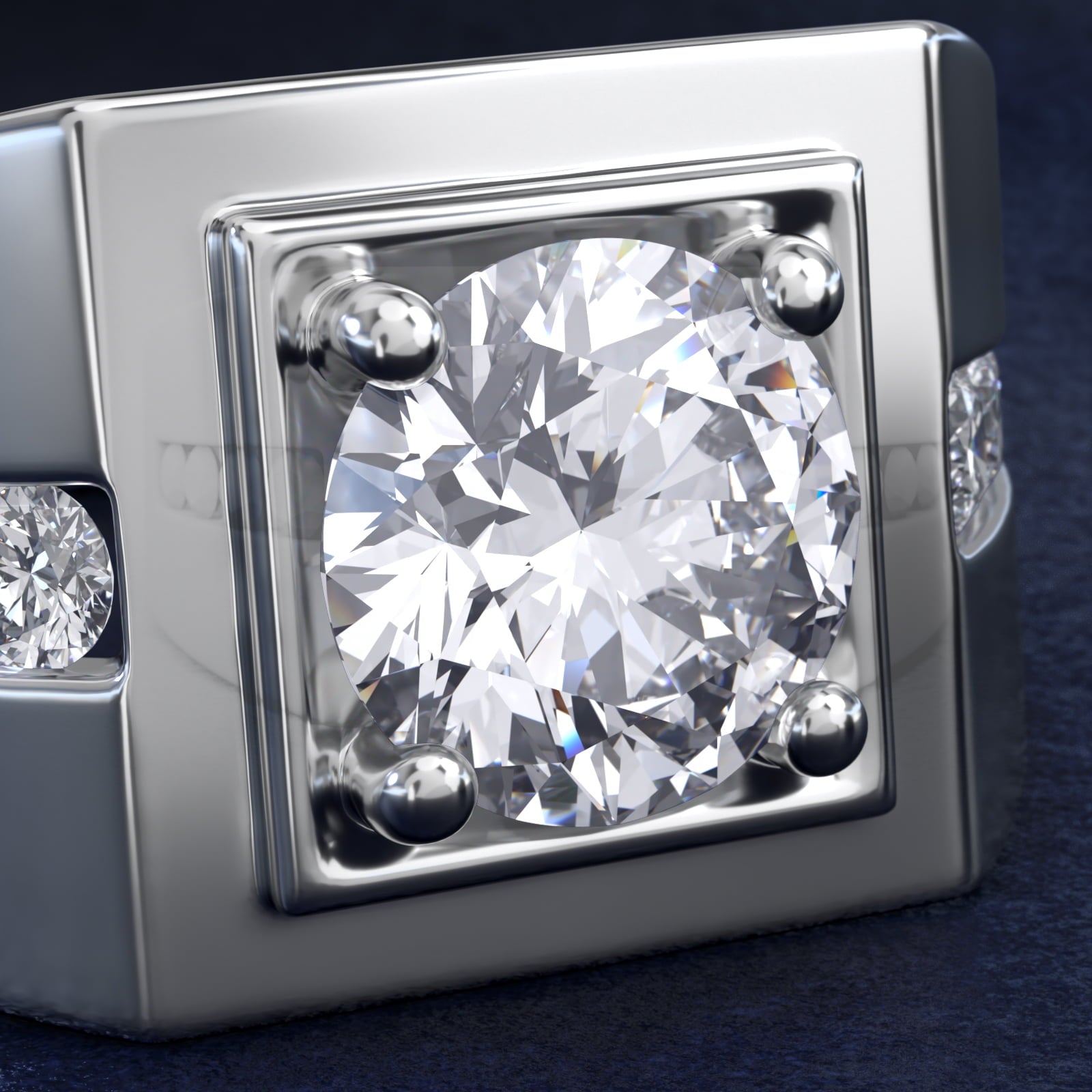 Men's Round Diamond Channel Engagement Ring in 14k White Gold (1/3 ct. tw.) - Round Center