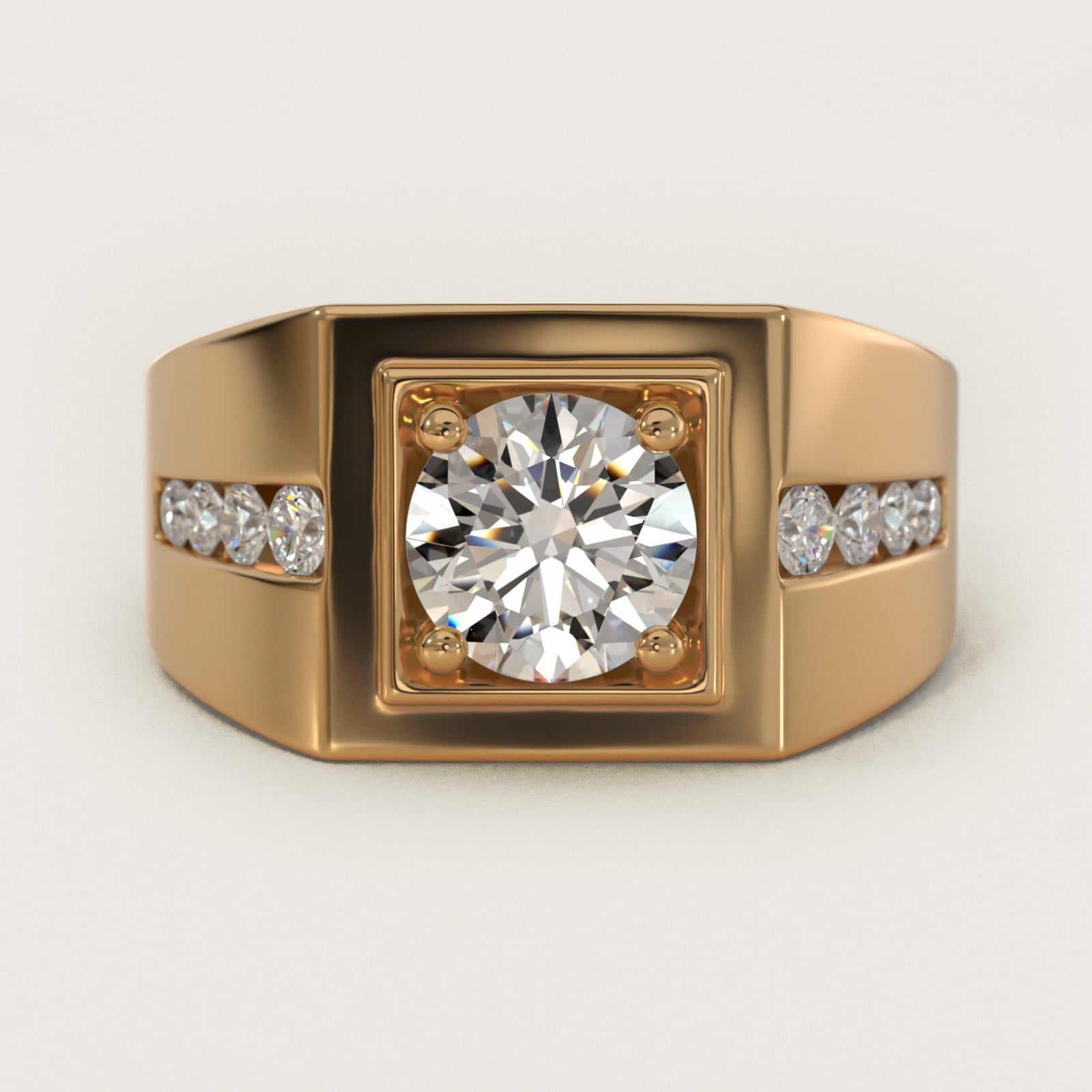 Men's Round Diamond Channel Engagement Ring in 18k Yellow Gold (1/3 ct. tw.) - Round Center