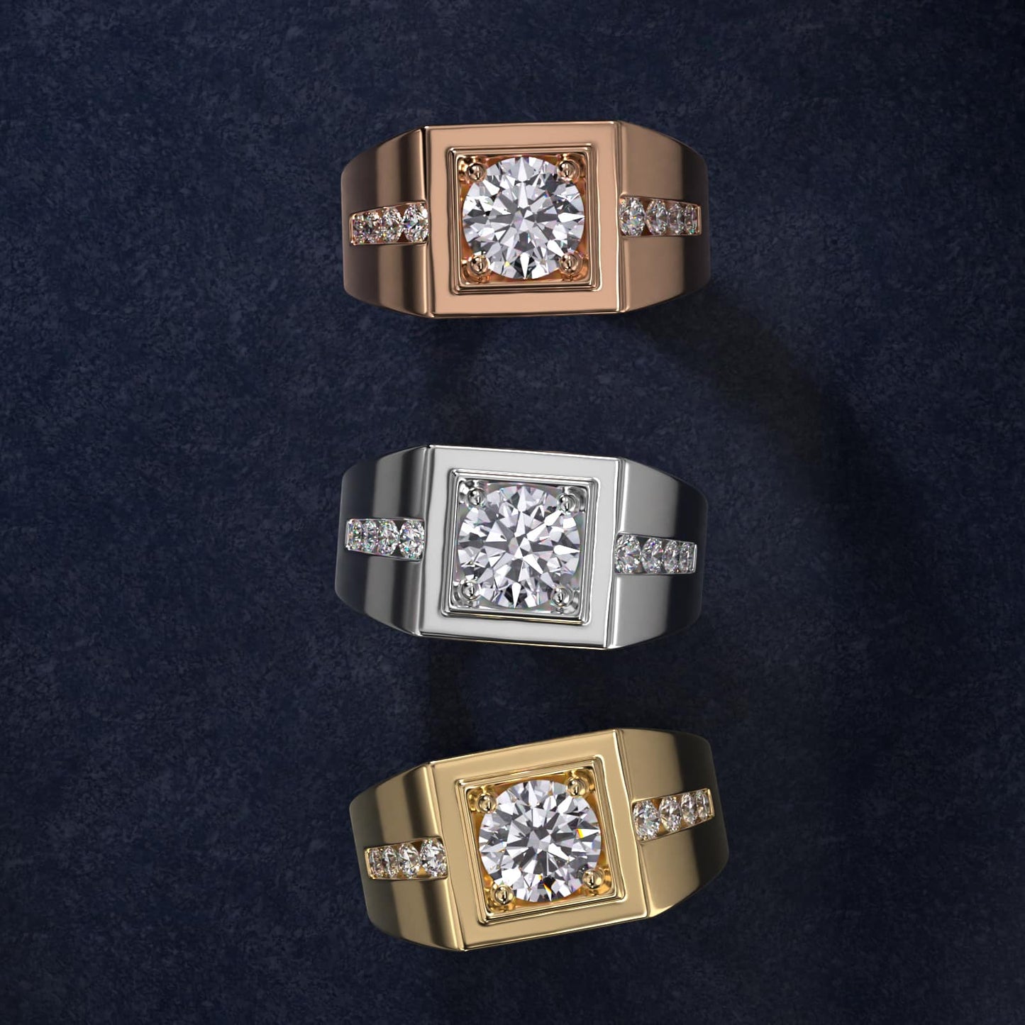 Men's Round Diamond Channel Engagement Ring in 14k Yellow Gold (1/3 ct. tw.) - Round Center