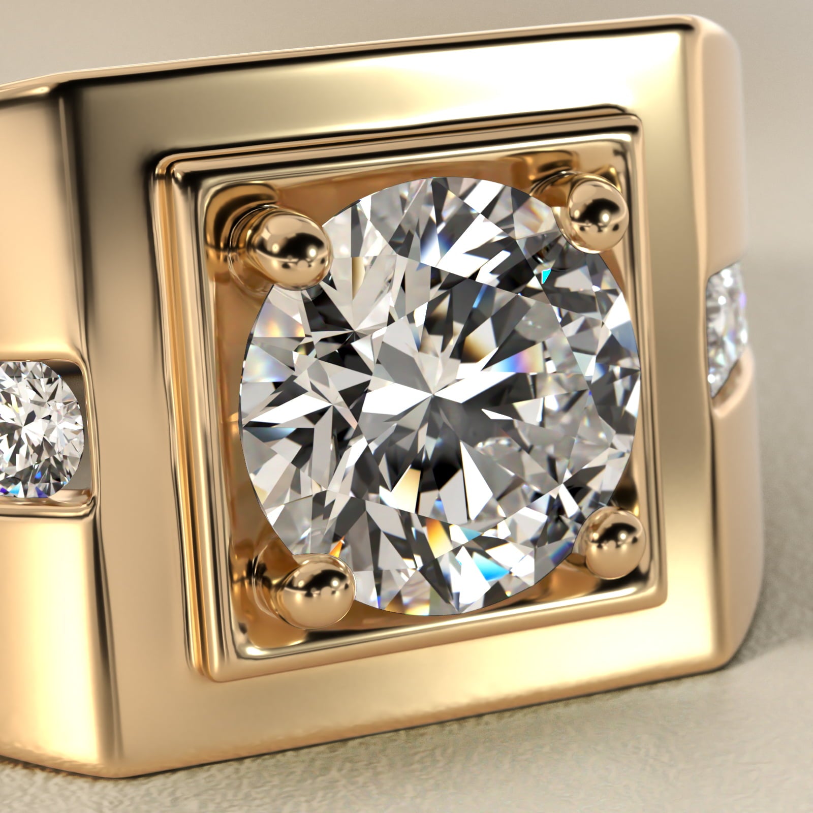 Men's Round Diamond Channel Engagement Ring in 14k Yellow Gold (1/3 ct. tw.) - Round Center