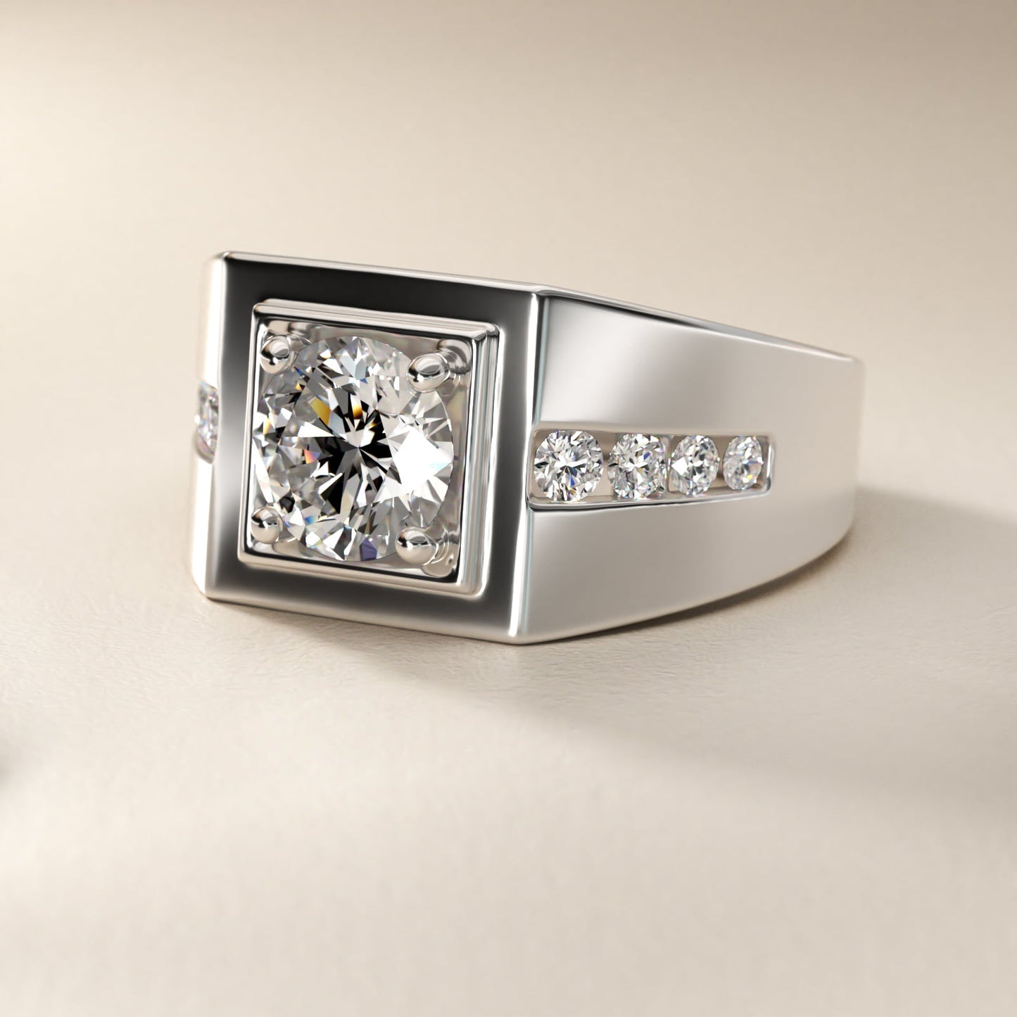 Men's Round Diamond Channel Engagement Ring in Platinum (1/3 ct. tw.) - Round Center