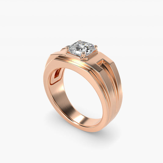 Men's Structured Solitaire Engagement Ring in 18k Rose Gold - Asscher Center