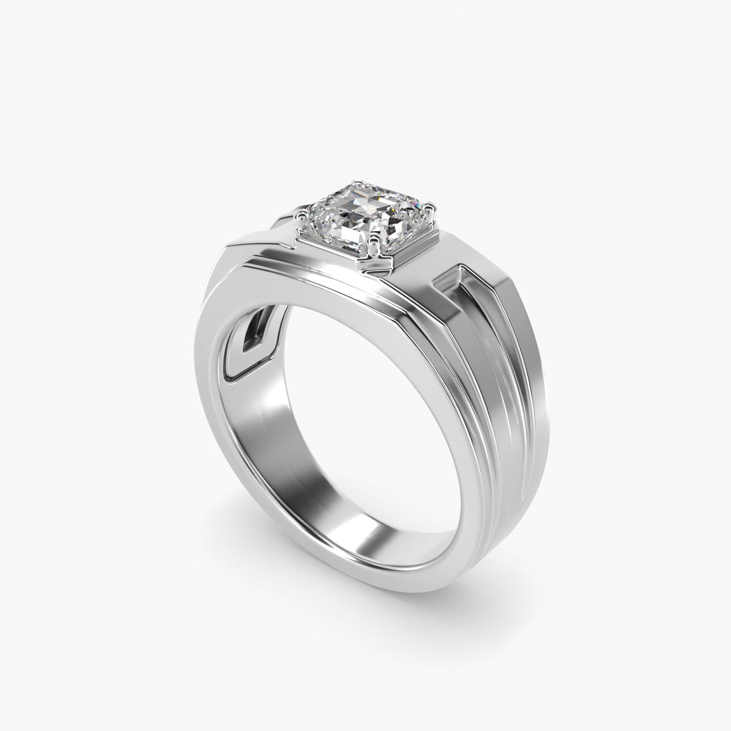 Men's Structured Solitaire Engagement Ring in 14k White Gold - Asscher Center