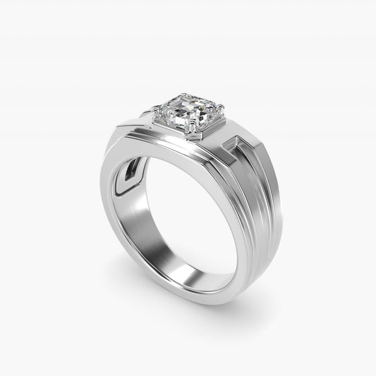 Men's Structured Solitaire Engagement Ring in 18k White Gold - Asscher Center