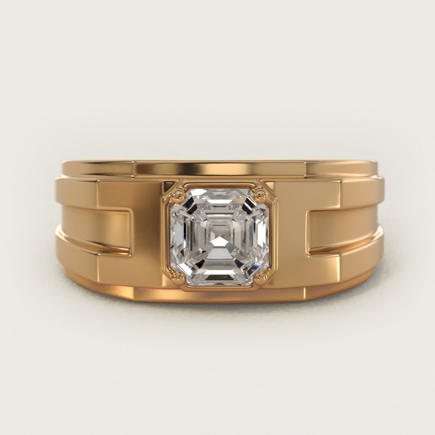 Men's Structured Solitaire Engagement Ring in 18k Yellow Gold - Asscher Center