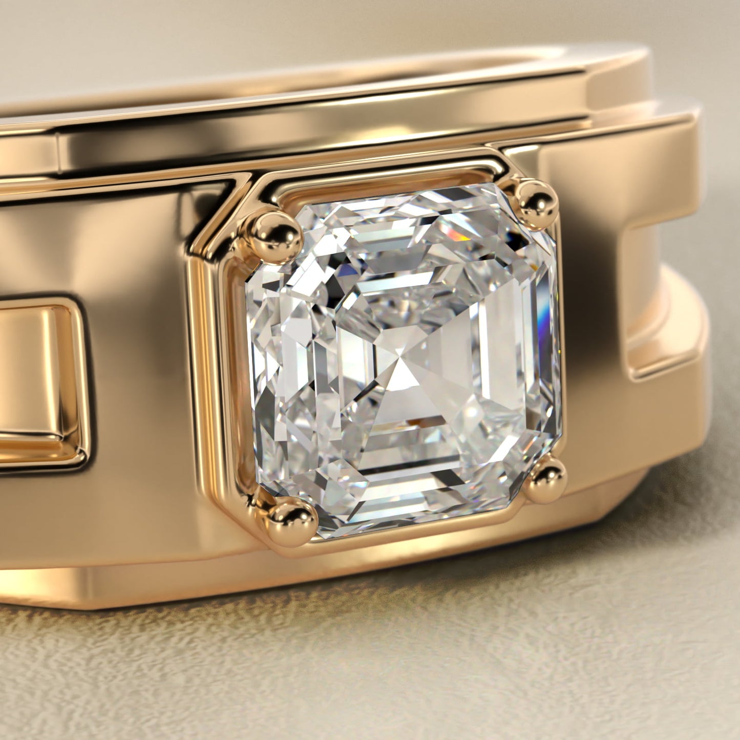 Men's Structured Solitaire Engagement Ring in 14k Yellow Gold - Asscher Center