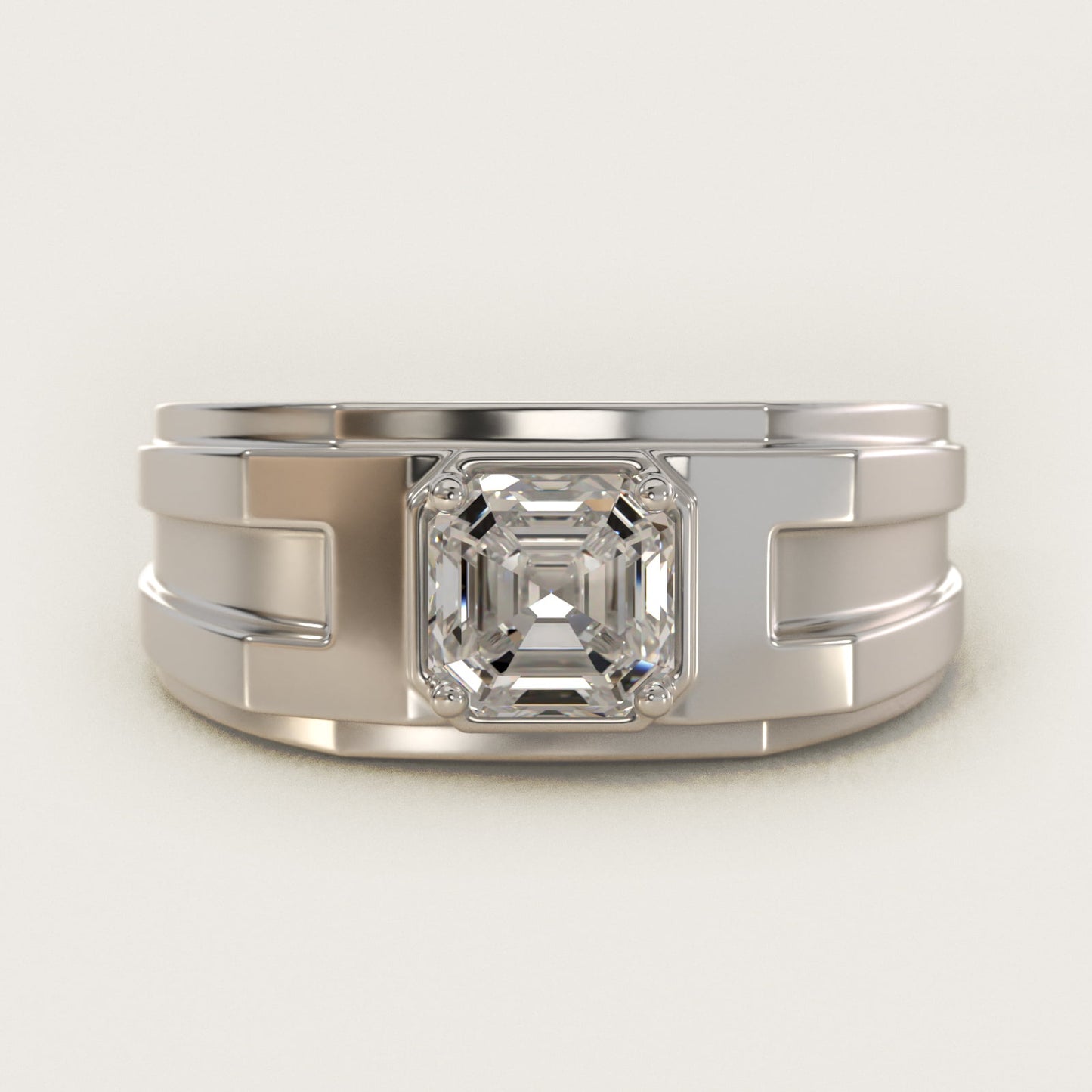 Men's Structured Solitaire Engagement Ring in Platinum - Asscher Center