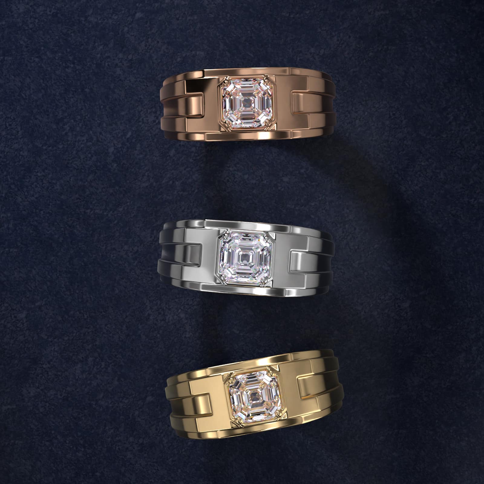 Men's Structured Solitaire Engagement Ring in Platinum - Asscher Center