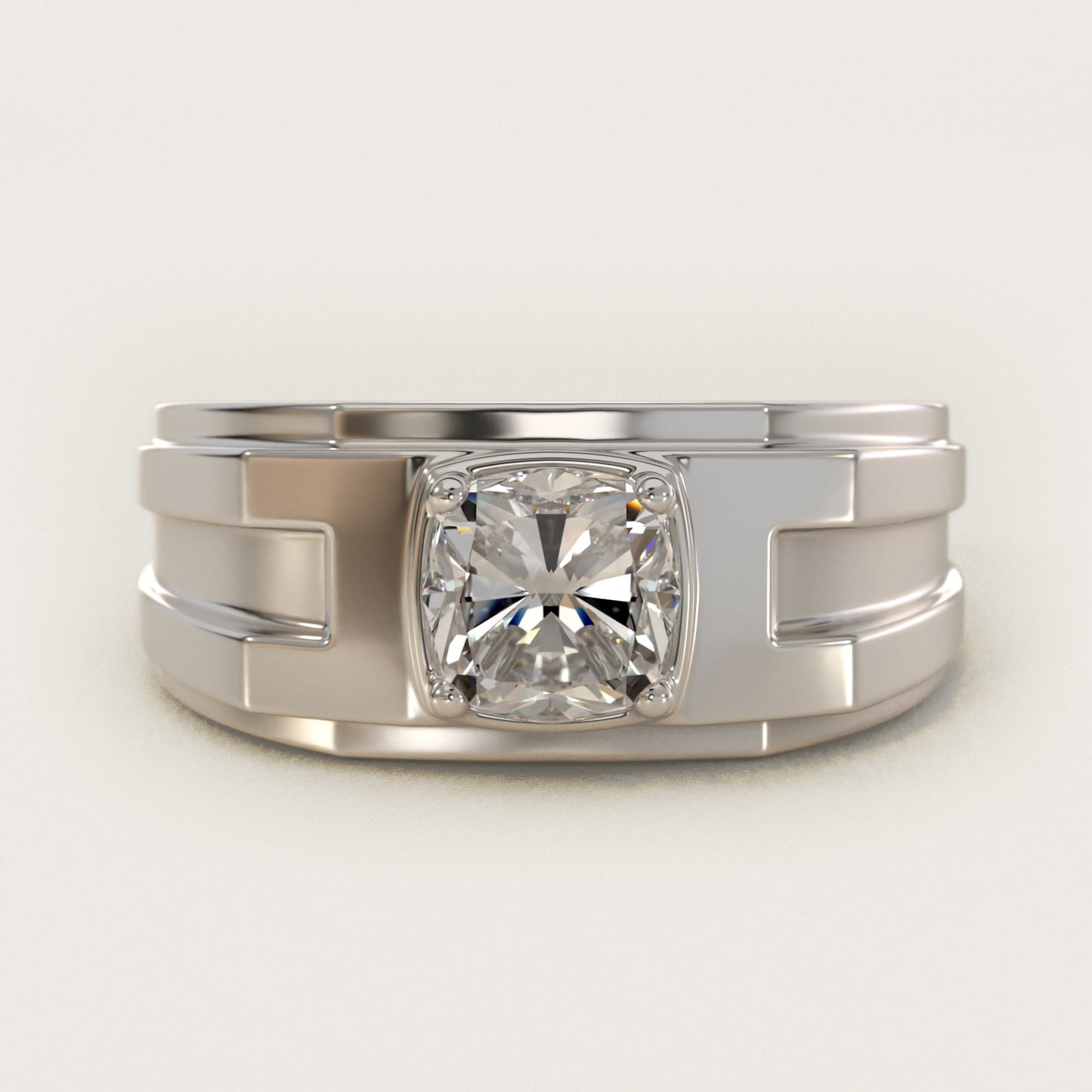 Men's Structured Solitaire Engagement Ring in Platinum - Cushion Center