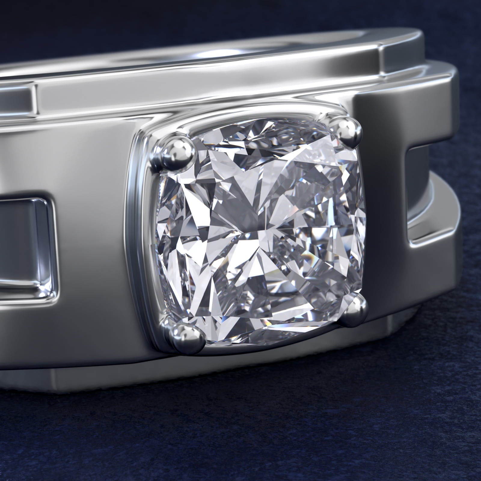 Men's Structured Solitaire Engagement Ring in Platinum - Cushion Center
