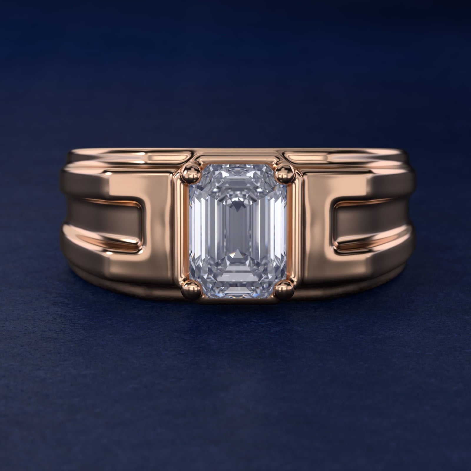 Men's Structured Solitaire Engagement Ring in 14k Rose Gold - Emerald Center