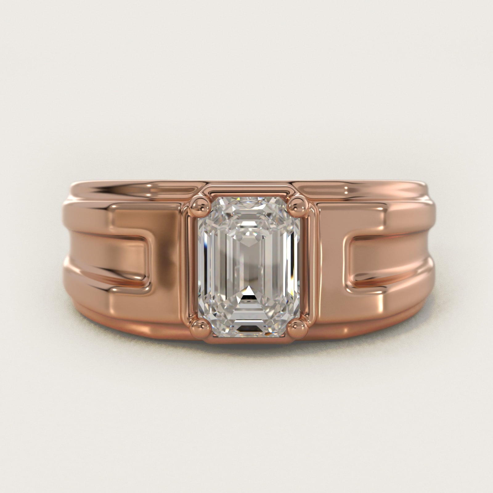 Men's Structured Solitaire Engagement Ring in 18k Rose Gold - Emerald Center