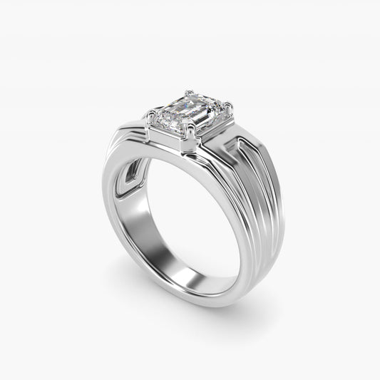 Men's Structured Solitaire Engagement Ring in 14k White Gold - Emerald Center