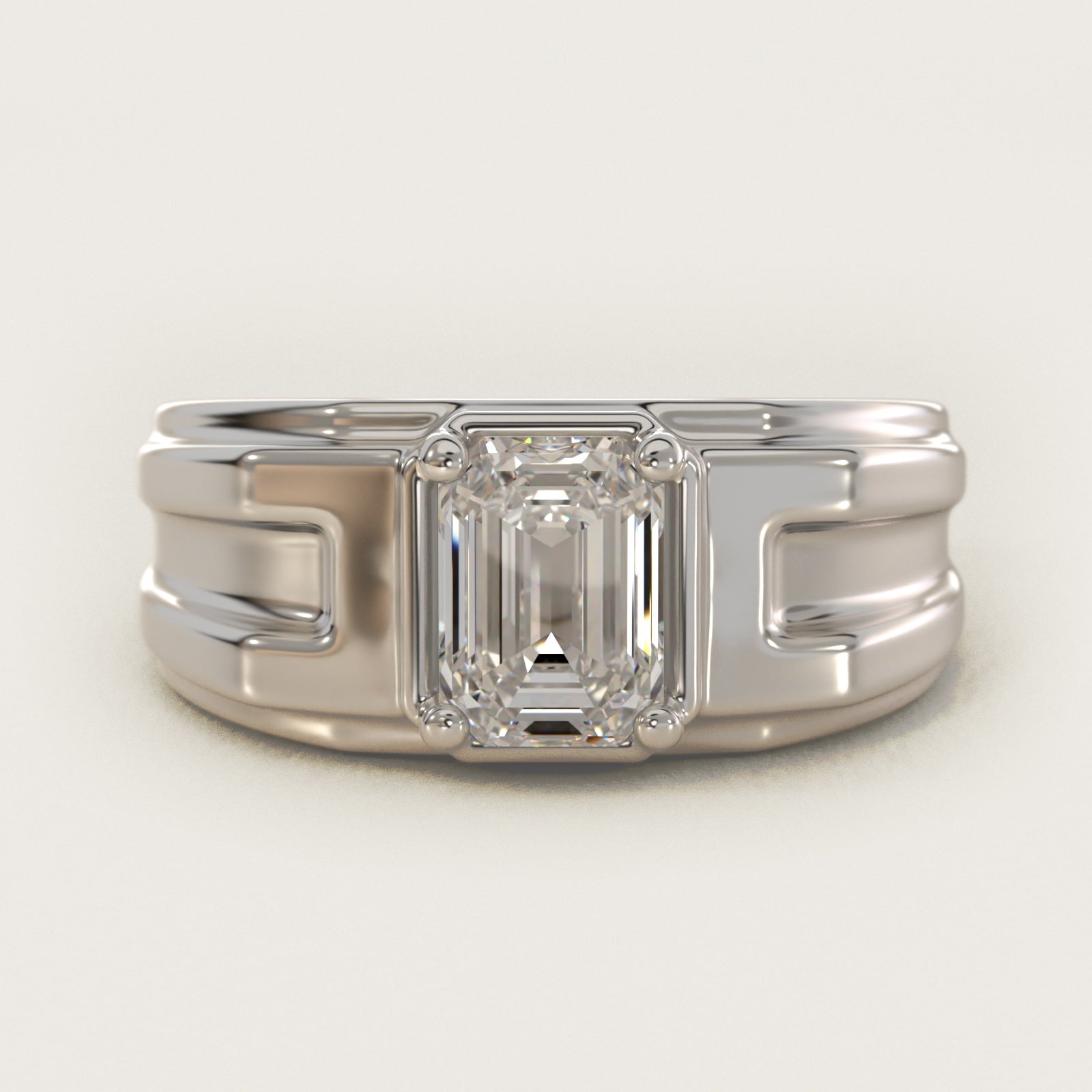 Men's Structured Solitaire Engagement Ring in 14k White Gold - Emerald Center