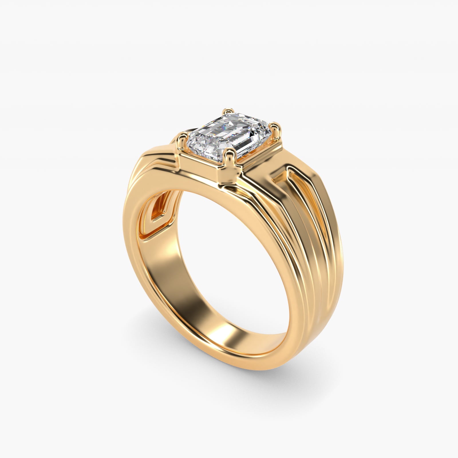 Men's Structured Solitaire Engagement Ring in 14k Yellow Gold - Emerald Center