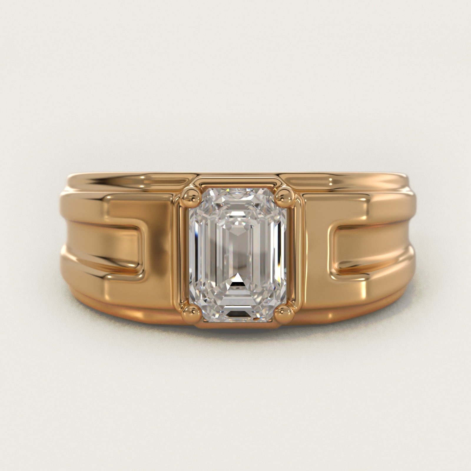 Men's Structured Solitaire Engagement Ring in 14k Yellow Gold - Emerald Center