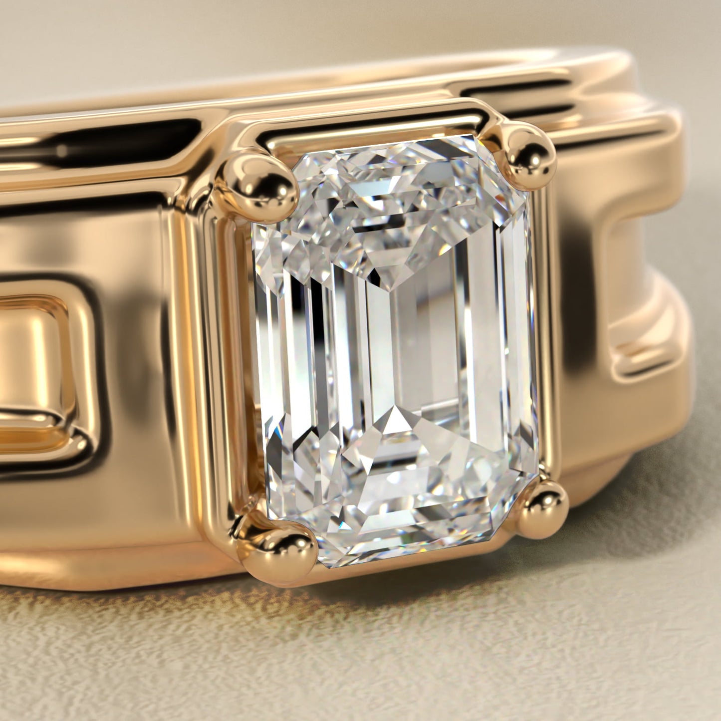 Men's Structured Solitaire Engagement Ring in 18k Yellow Gold - Emerald Center