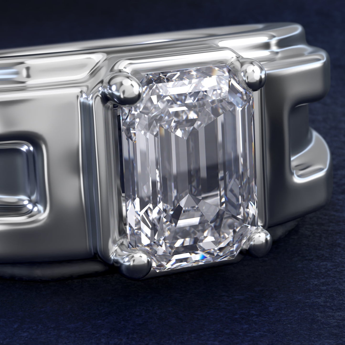 Men's Structured Solitaire Engagement Ring in Platinum - Emerald Center