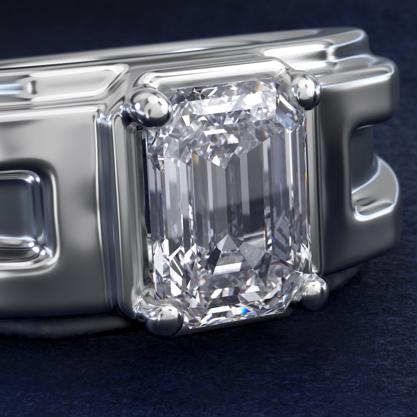 Men's Structured Solitaire Engagement Ring in Platinum - Emerald Center