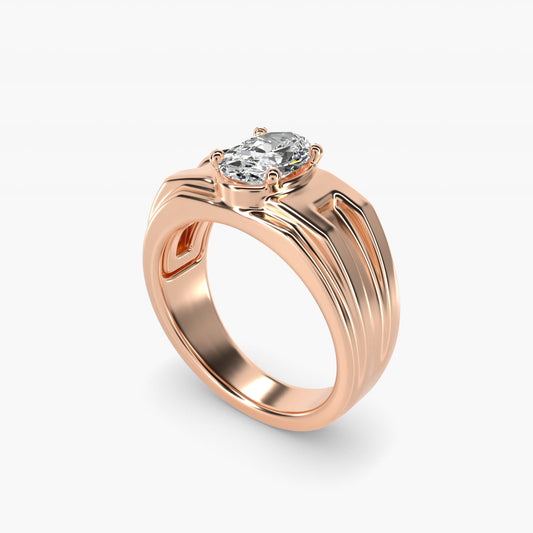 Men's Structured Solitaire Engagement Ring in 18k Rose Gold - Oval Center