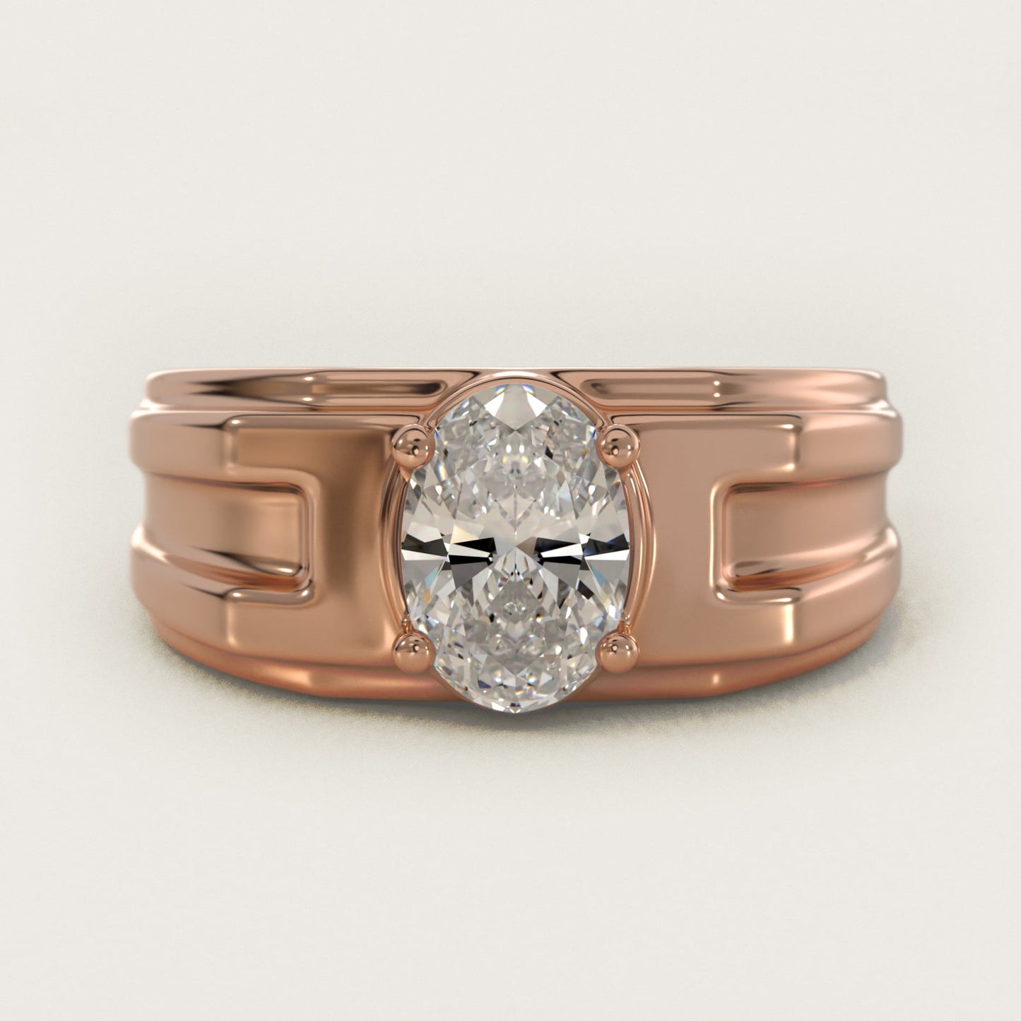 Men's Structured Solitaire Engagement Ring in 14k Rose Gold - Oval Center