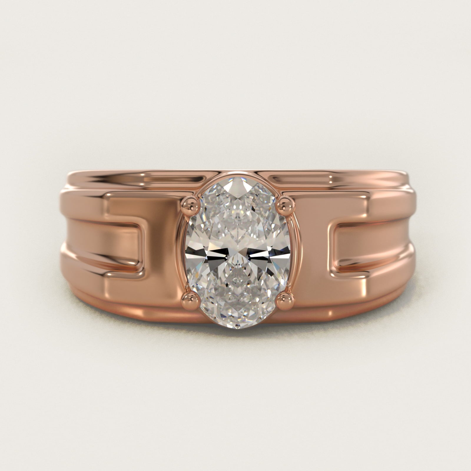 Men's Structured Solitaire Engagement Ring in 14k Rose Gold - Oval Center