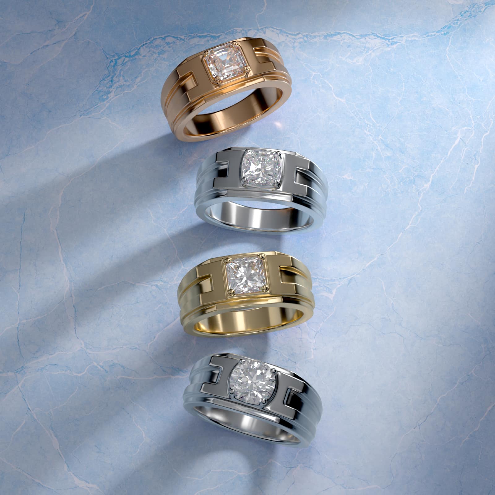 Men's Structured Solitaire Engagement Ring in 14k Rose Gold - Oval Center