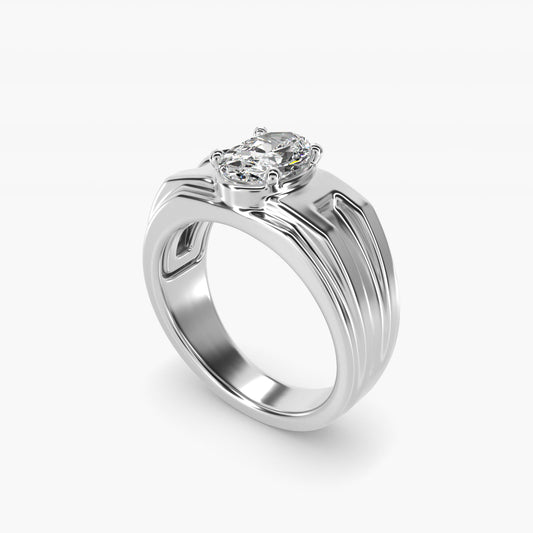 Men's Structured Solitaire Engagement Ring in 14k White Gold - Oval Center