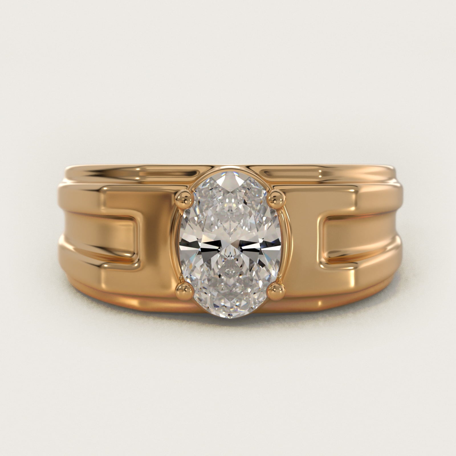 Men's Structured Solitaire Engagement Ring in 14k Yellow Gold - Oval Center