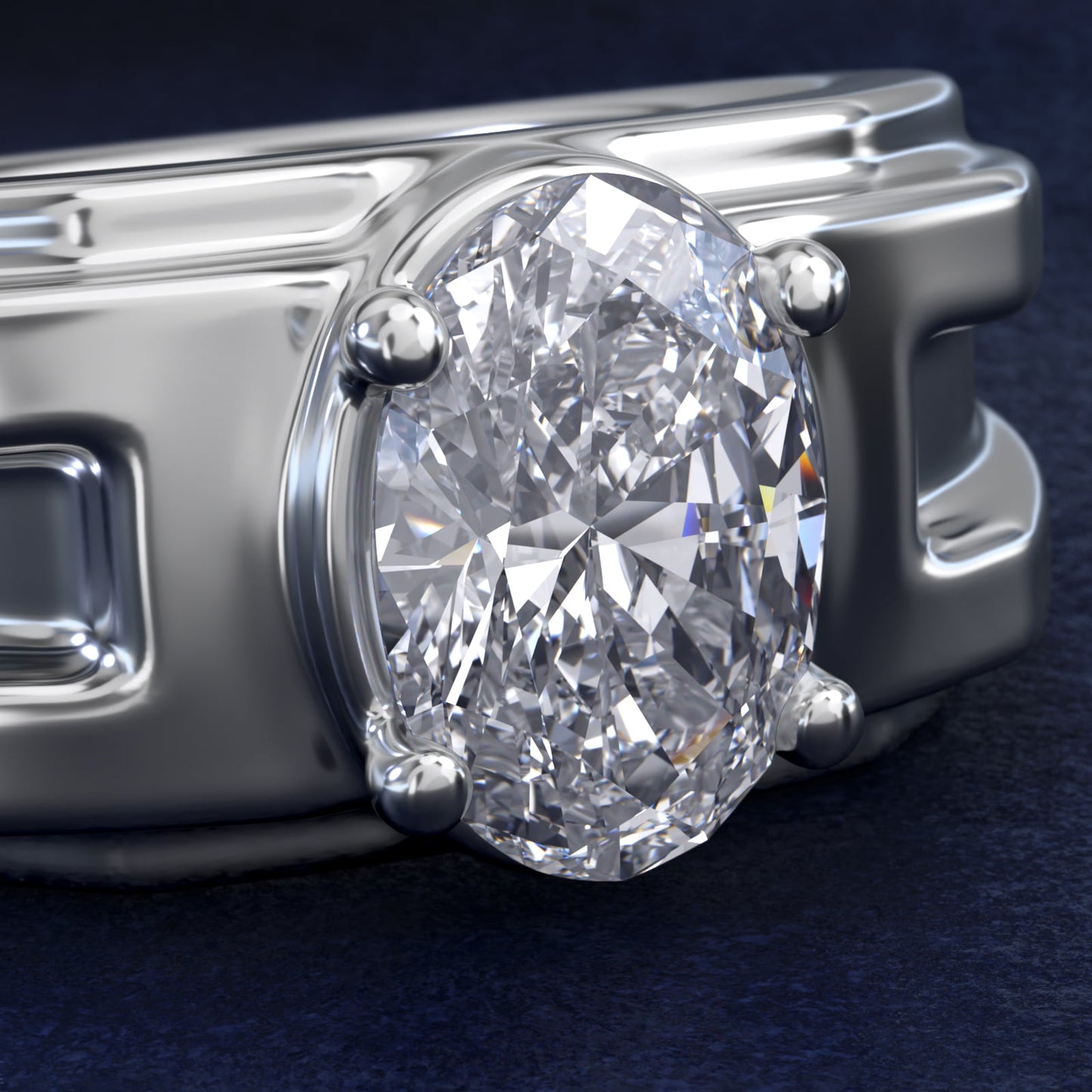 Men's Structured Solitaire Engagement Ring in Platinum - Oval Center