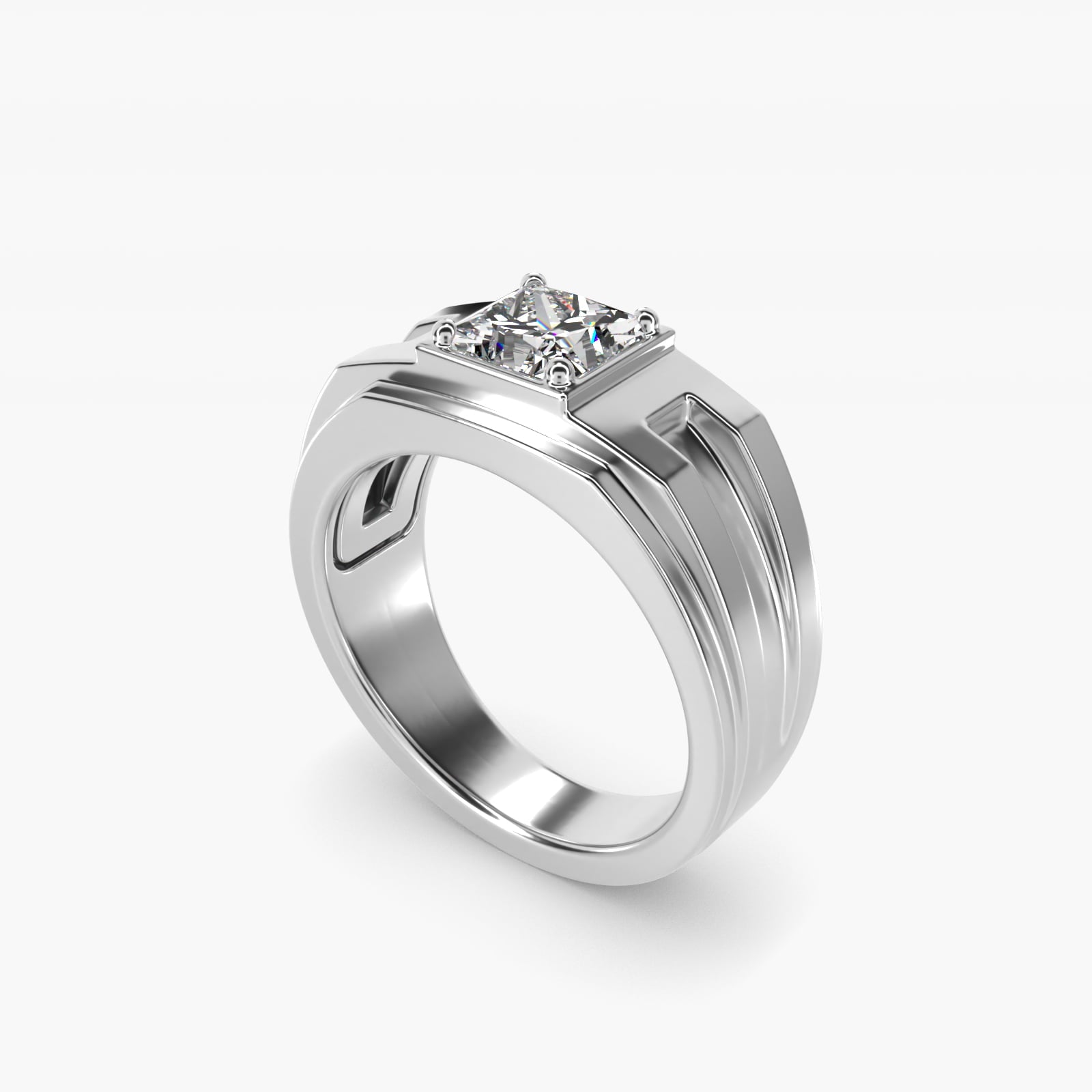 Men's Structured Solitaire Engagement Ring in 14k White Gold - Princess Center