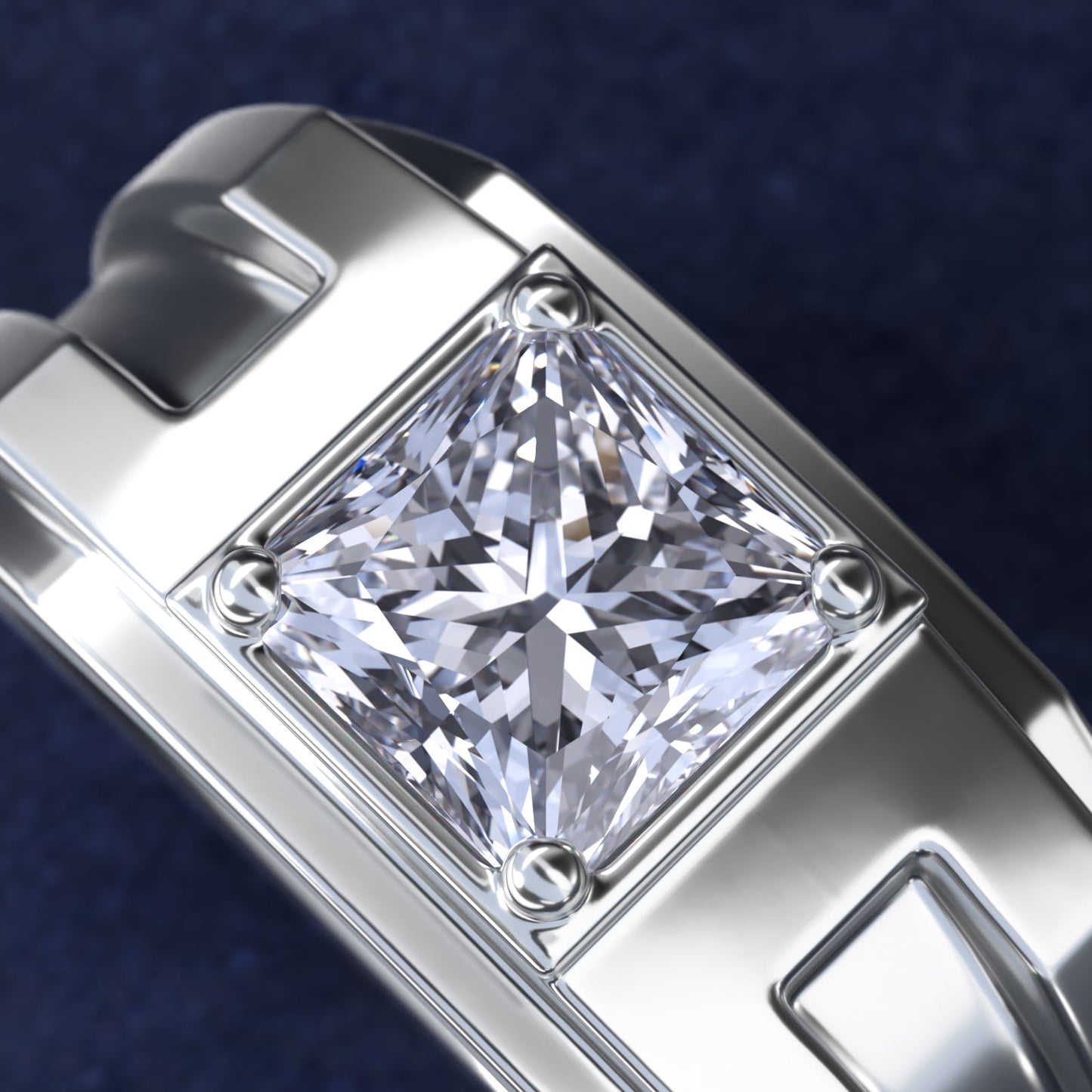 Men's Structured Solitaire Engagement Ring in 14k White Gold - Princess Center