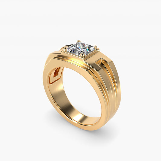 Men's Structured Solitaire Engagement Ring in 18k Yellow Gold - Princess Center