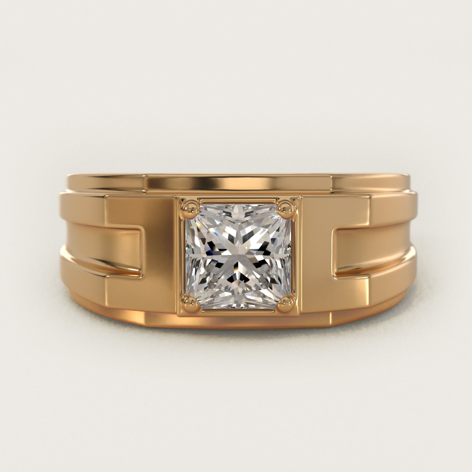Men's Structured Solitaire Engagement Ring in 14k Yellow Gold - Princess Center