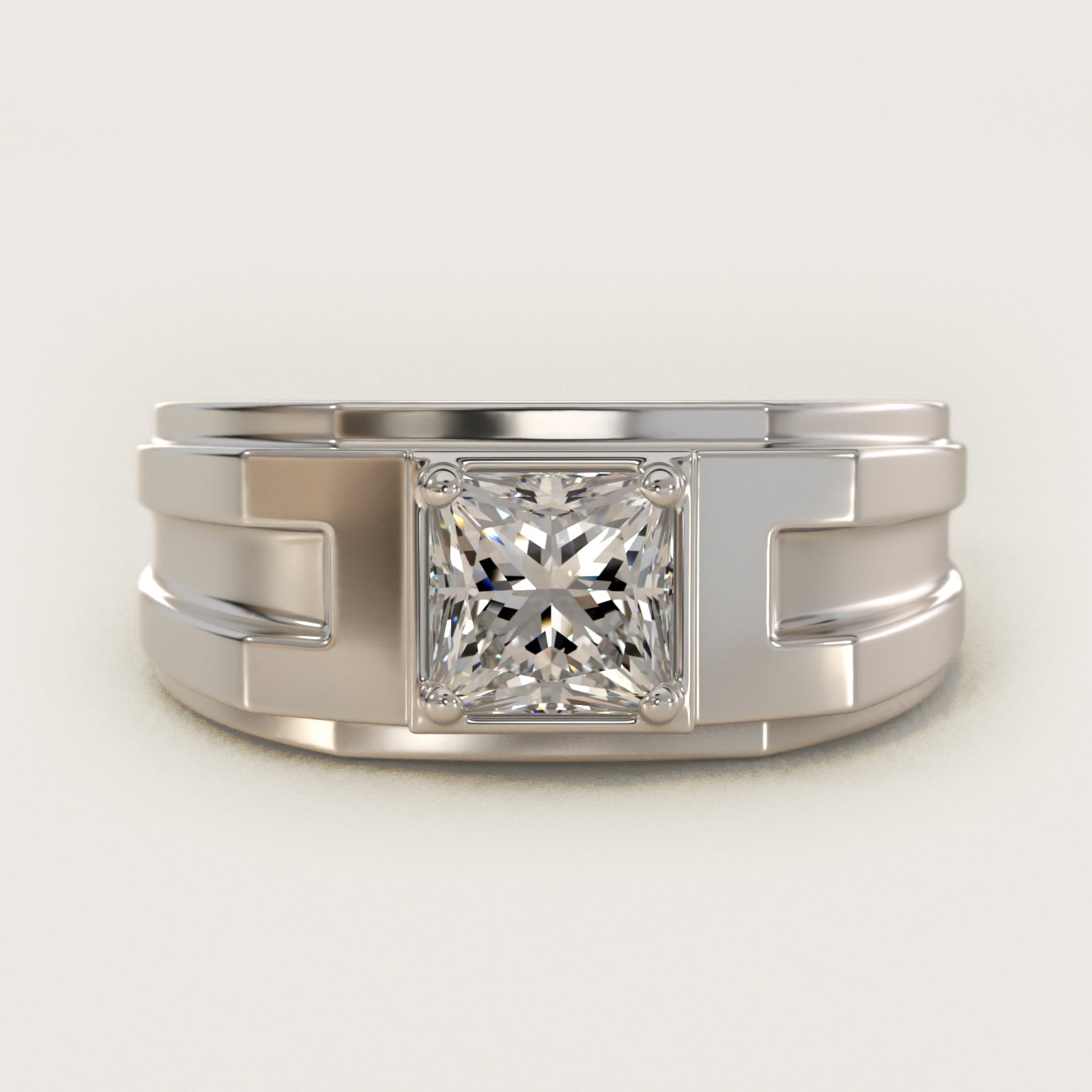 Men's Structured Solitaire Engagement Ring in Platinum - Princess Center