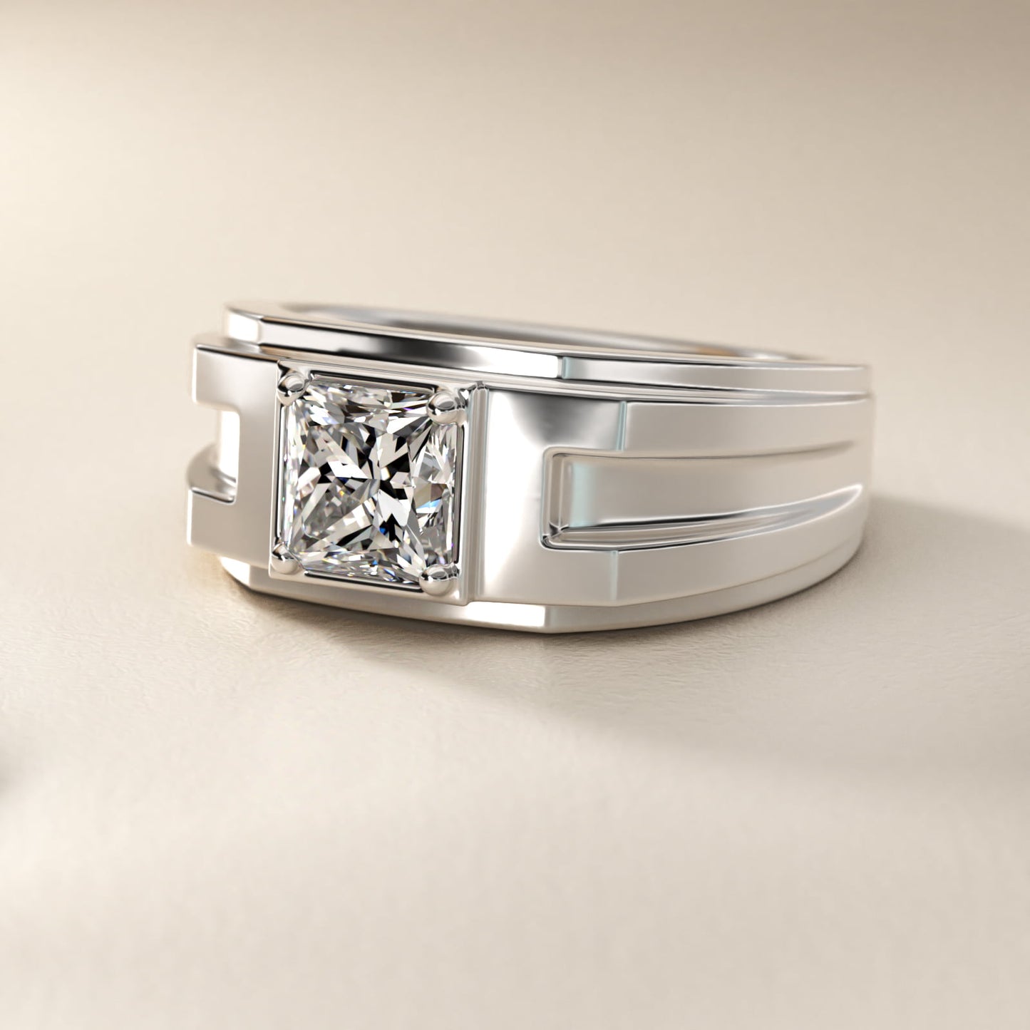 Men's Structured Solitaire Engagement Ring in Platinum - Princess Center